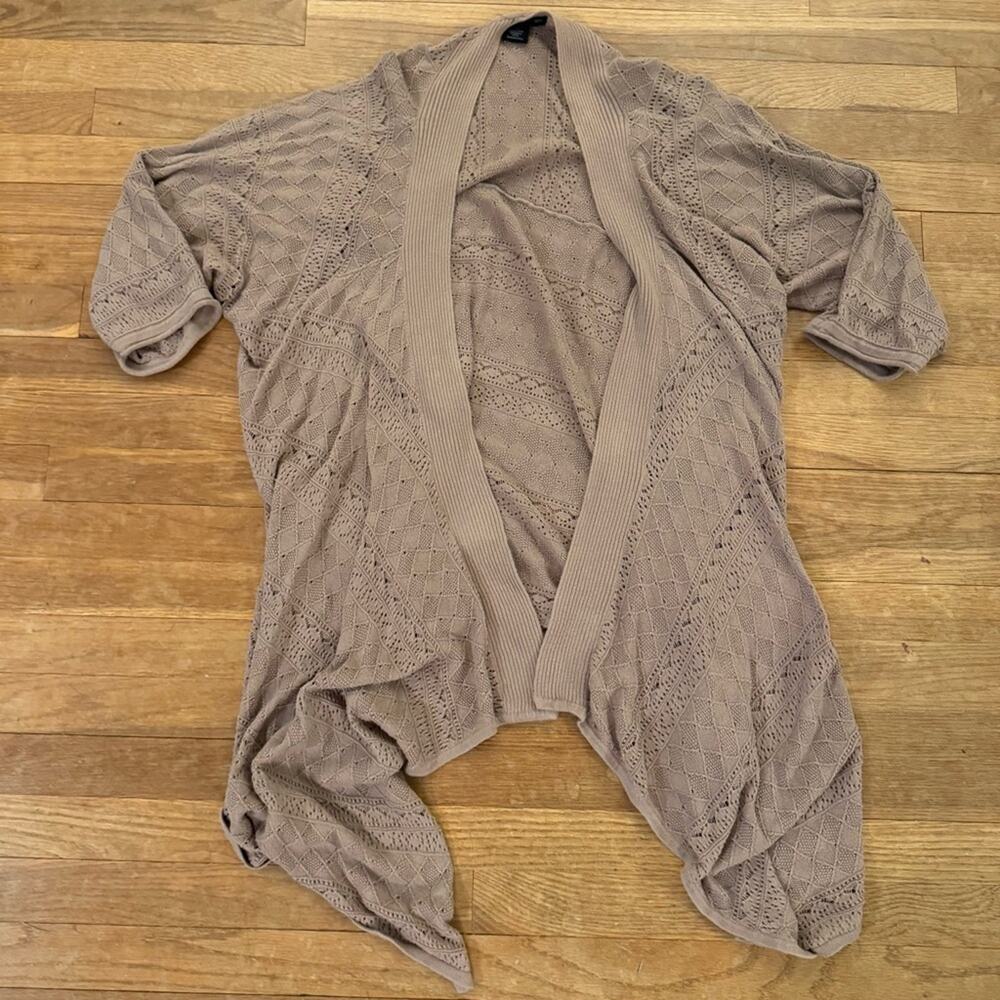 Calvin Klein tan open front crocheted 3/4 sleeve tunic cardigan sz small S
 b40